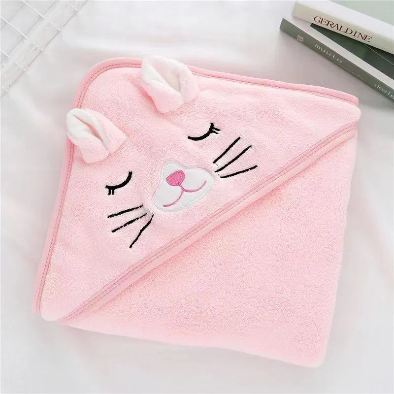 Cute Cartoon Hooded Coral Fleece Baby Towel Newborn Swaddle Hug Quilt Bath Towel for Infants Soft Comfortable New Baby Gift