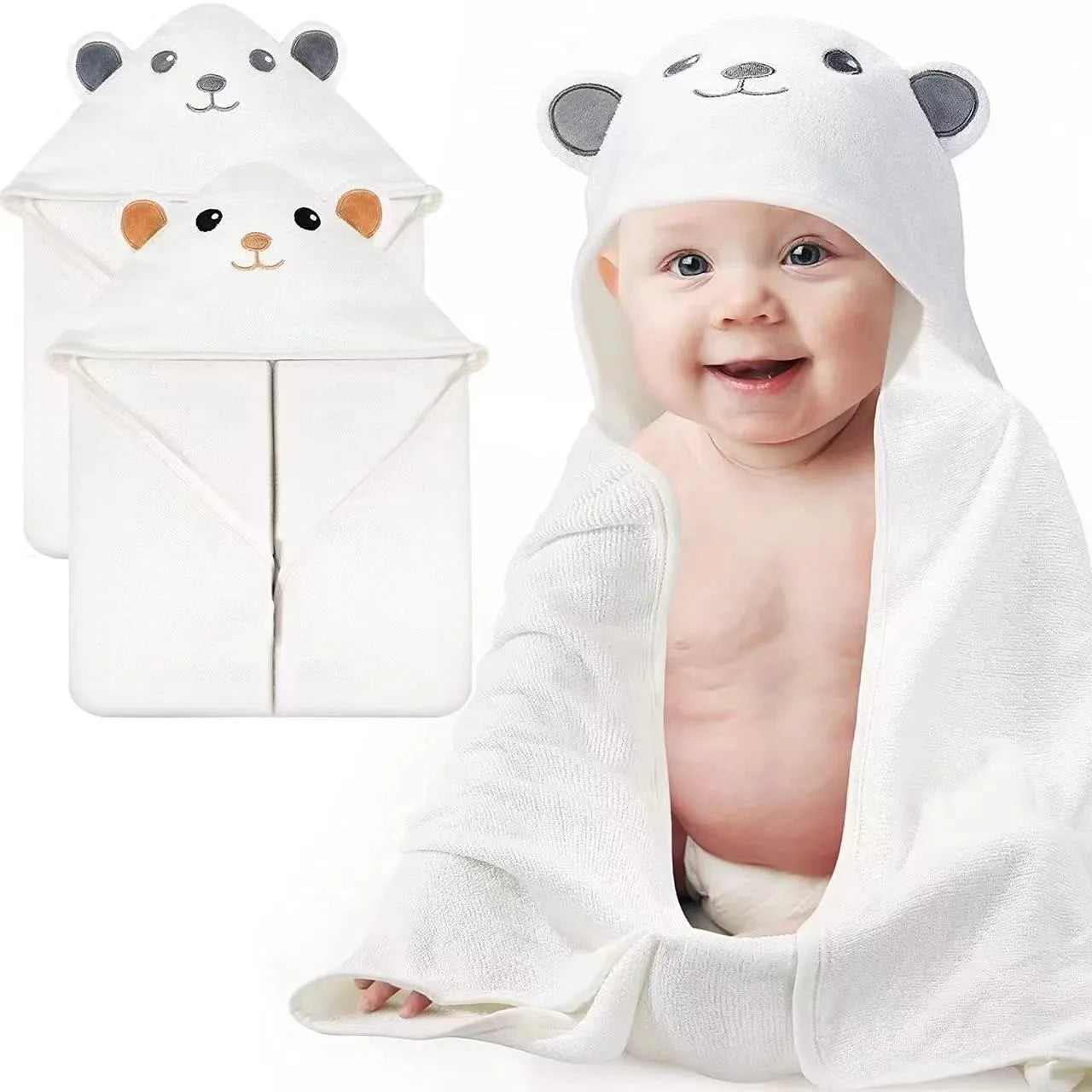 Cute Cartoon Hooded Coral Fleece Baby Towel Newborn Swaddle Hug Quilt Bath Towel for Infants Soft Comfortable New Baby Gift