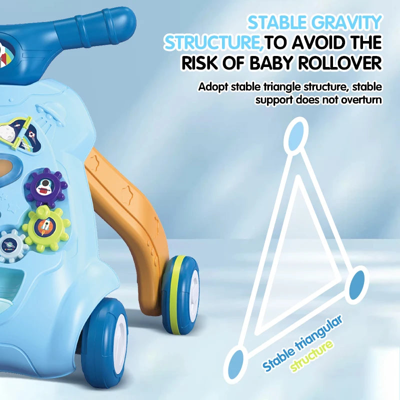 Baby Toddler Walker Push Toy Interactive Music and Light Effect Musical Montessori Activity Push Baby Walkers with Safety Brake