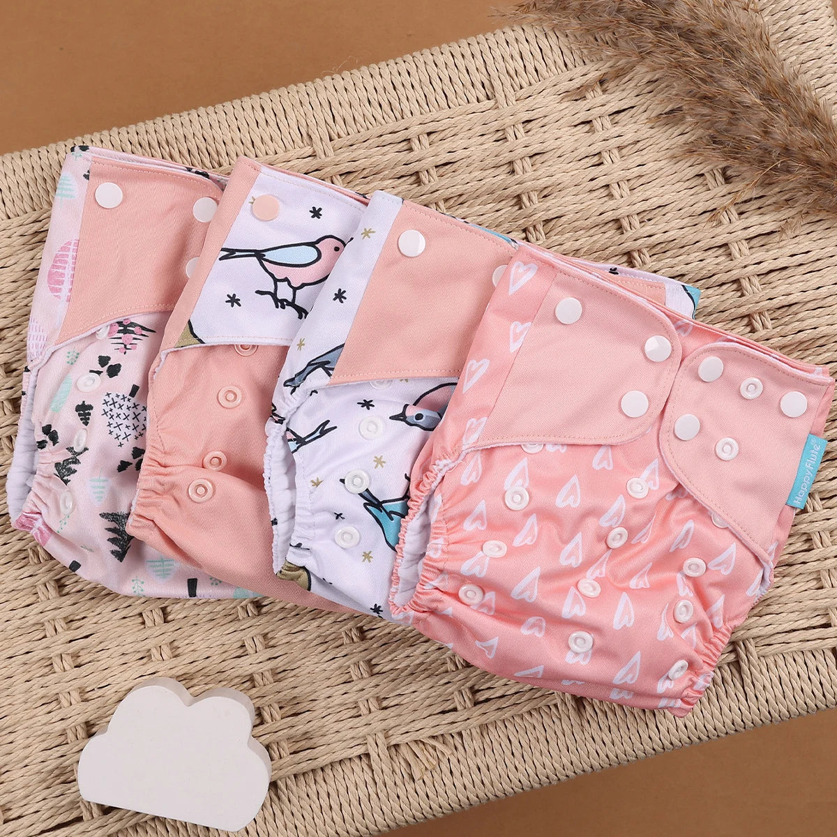 Happyflute 4Pcs/Set Eco-Friendly Cloth Diaper Ecological Reusable Baby Diapers