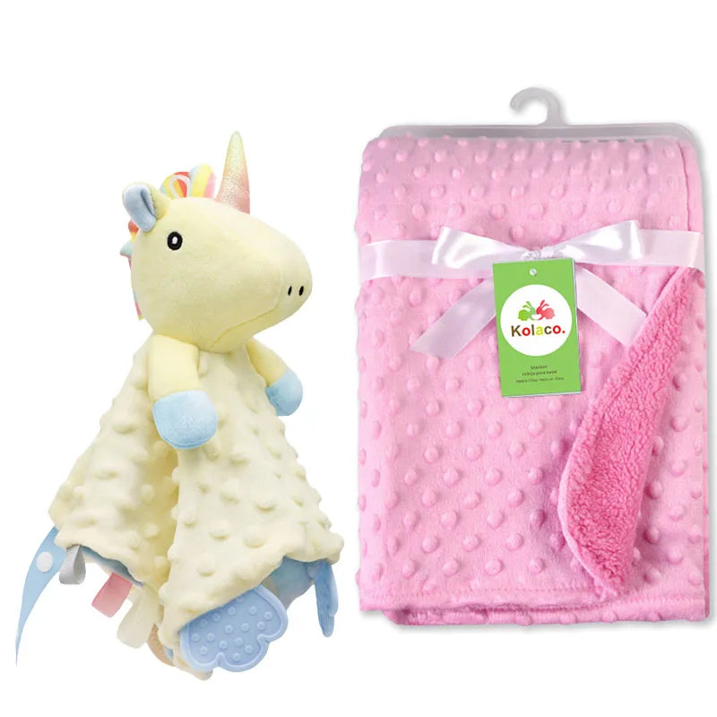 Personalized Newborn Baby Blanket with Name Custom Stroller Sleeping Dolls Animal Security Towel Gift Set for Baby Shower Gifts