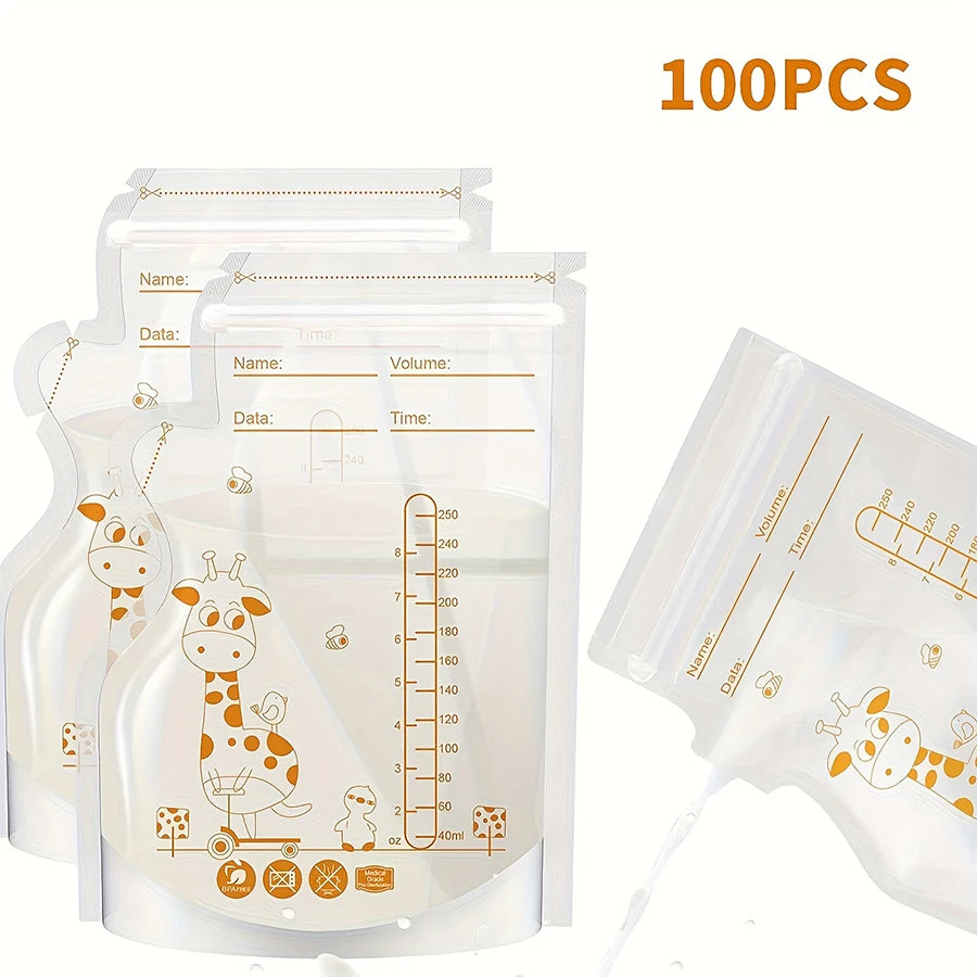 100/60/30pcs pack, 8oz/250ml Breast Milk Storage Bags, Double-sealed Breastmilk Bag with Pour Spout for Breastfeeding