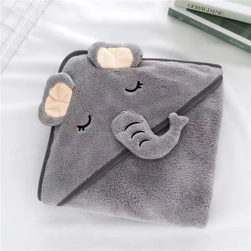 Cute Cartoon Hooded Coral Fleece Baby Towel Newborn Swaddle Hug Quilt Bath Towel for Infants Soft Comfortable New Baby Gift