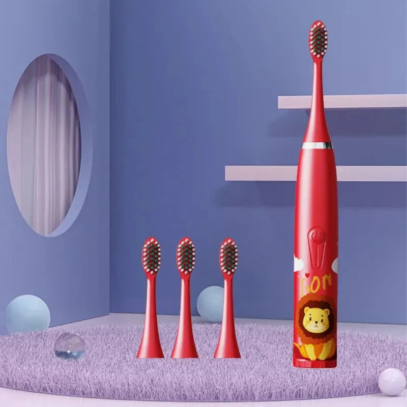 C6-Children's Electric Toothbrush Colorful Cartoon Animal Series Children's Soft-Bristled Cleaning Brush (Battery Not Included)