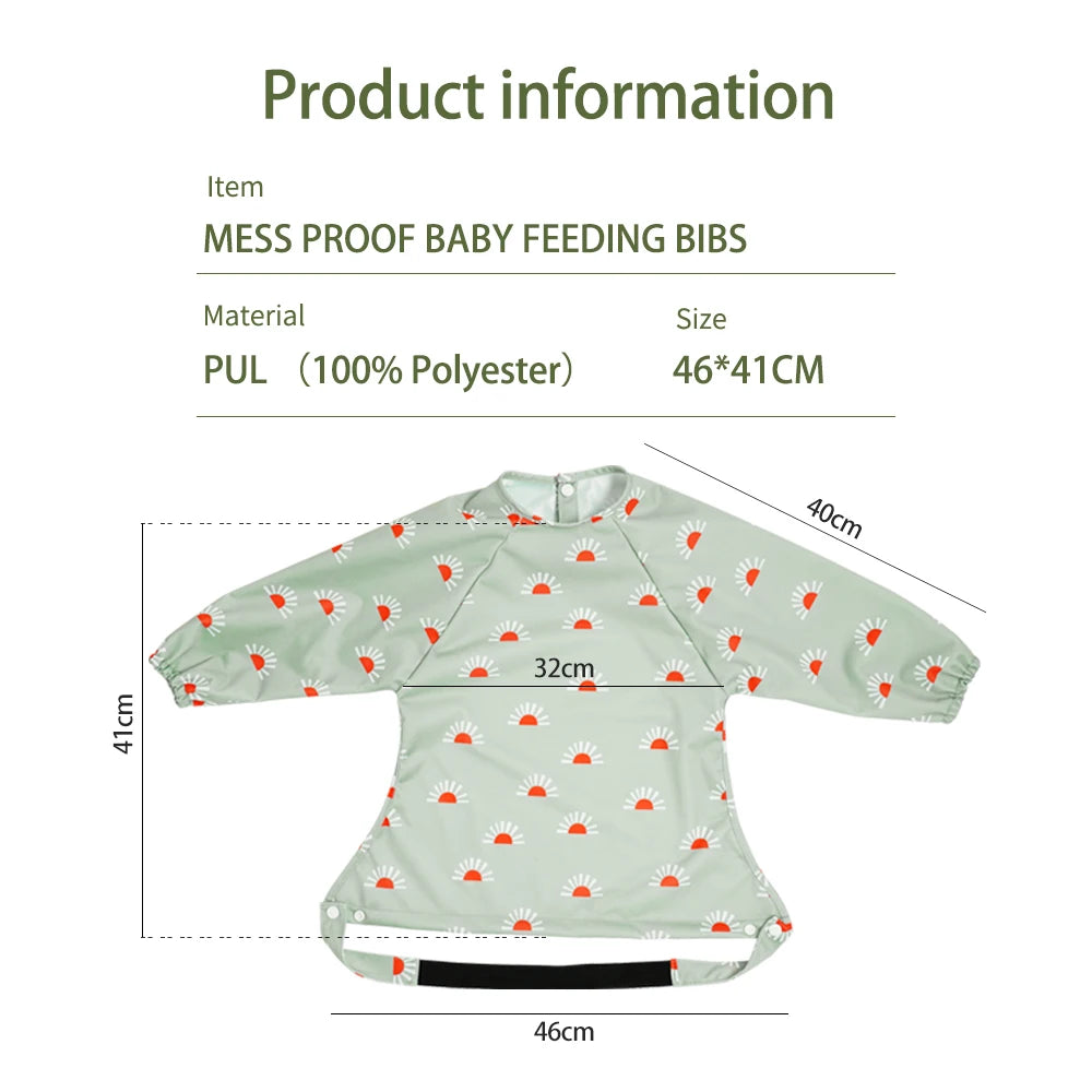 Elinfant New 1 Pc Table Use Polyester Waterproof Fashion Printed Snap Buttons Design Long Sleeve Mess Proof Baby Feeding Bib