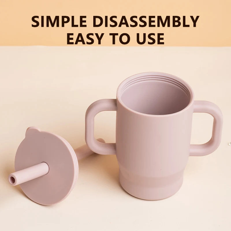 180ml Food-Grade Silicone Baby Learning Drinking Cup with Straw and Double Handles, Baby Training Drinking Cup