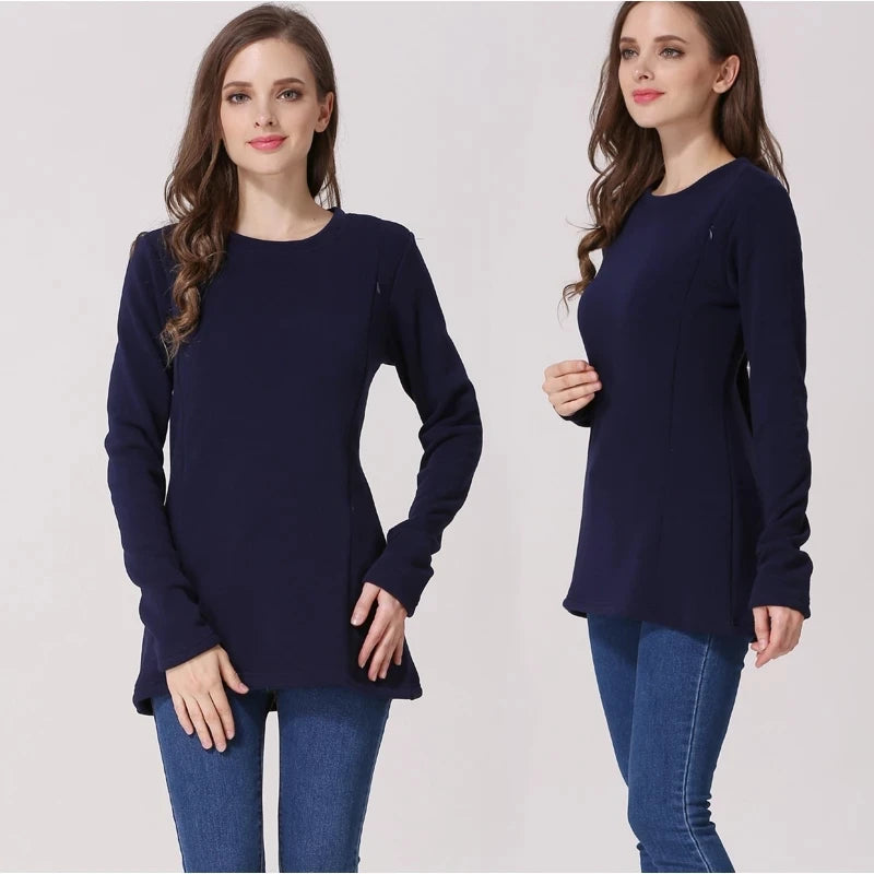 Maternity Clothes Winter Fleece Breastfeeding Hoodie Casual Pregnant Women Sweatshirt Postpartum Lactation T Shirts Nursing Tops