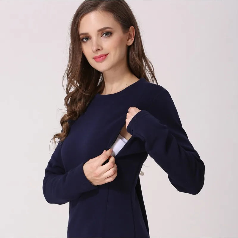 Maternity Clothes Winter Fleece Breastfeeding Hoodie Casual Pregnant Women Sweatshirt Postpartum Lactation T Shirts Nursing Tops