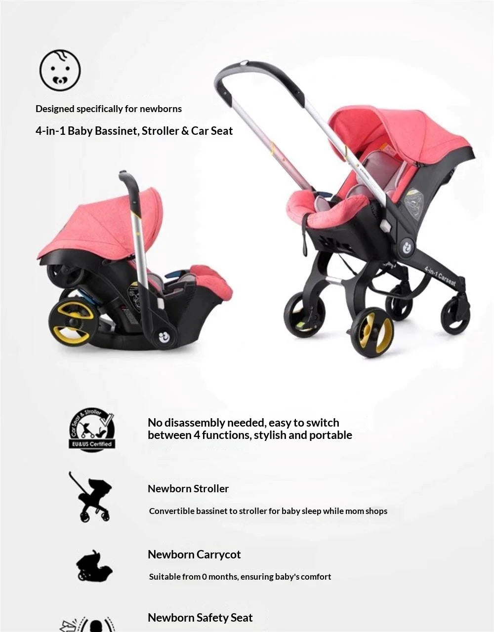 Babyfond 4-in-1 Baby Stroller & Car Seat | Convertible, Compact Fold  for Newborn-Toddler All-in-One Travel System