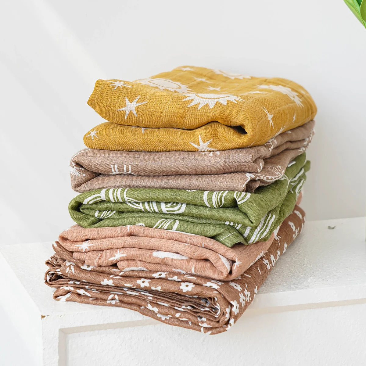 120x110cm 2 Layers Baby Muslin Swaddle Blanket  Skin-Friendly Cute Print Baby Towel Wrap Bamboo Cotton Blanket