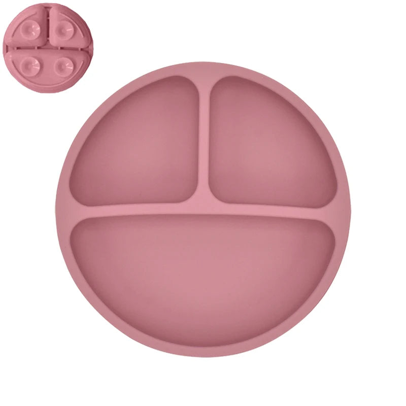 4Pcs/Set Baby Safe Silicone Dining Plate Solid Cute Cartoon Children Dishes Smile Face Baby Tableware Set Retro Kids Plate