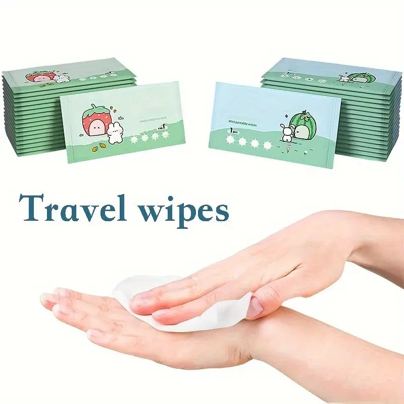 100/200 Portable Travel Wipes - Non-Woven Fabric Material, Easy to Carry Camping and Outdoor Hygiene Essentials, Including Cartoon Pattern Design and Tissue Box, Suitable for Hiking, Picnic, Travel, Fun Packaging, Safety Pack