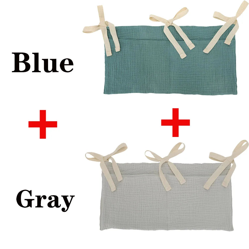 Baby Crib Organizer Cot Caddy Bed Storage Bag 2 Pockets Bedside Hanging Diaper Nursery Organizer for Diapers Toys Clothing