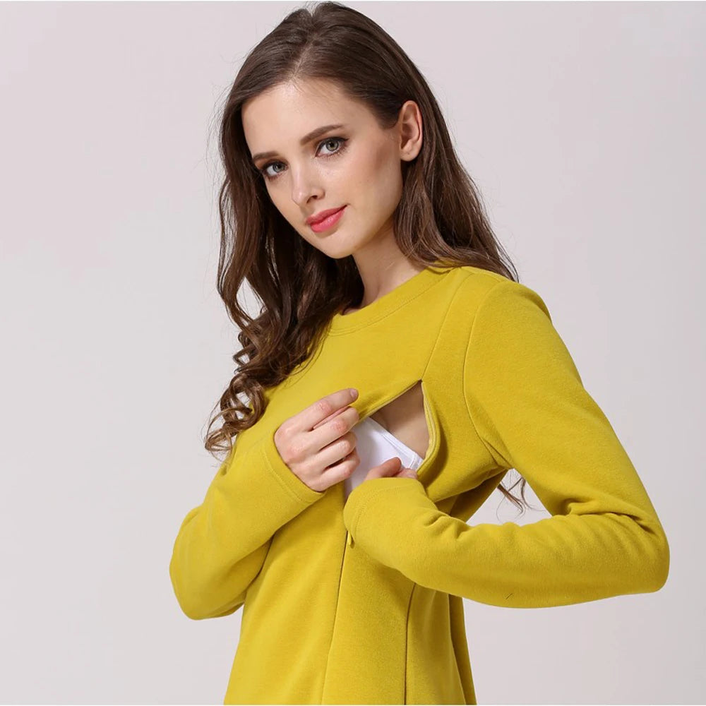 Maternity Clothes Winter Fleece Breastfeeding Hoodie Casual Pregnant Women Sweatshirt Postpartum Lactation T Shirts Nursing Tops