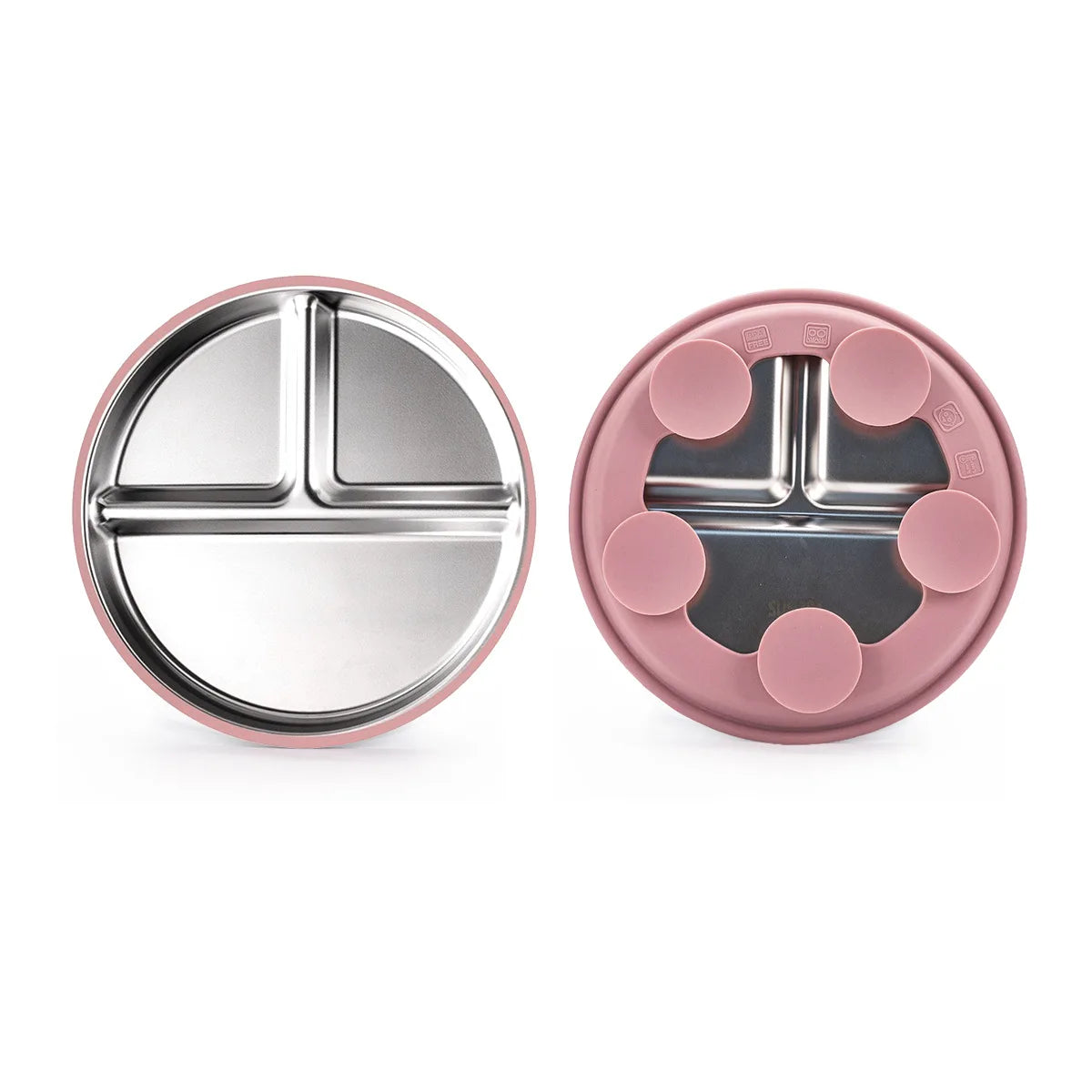 1PCS Stainless Steel Plate Detachable Suction Dishes Baby Feeding Sucker Bowl Food Grade Silicone Food Tray Tableware