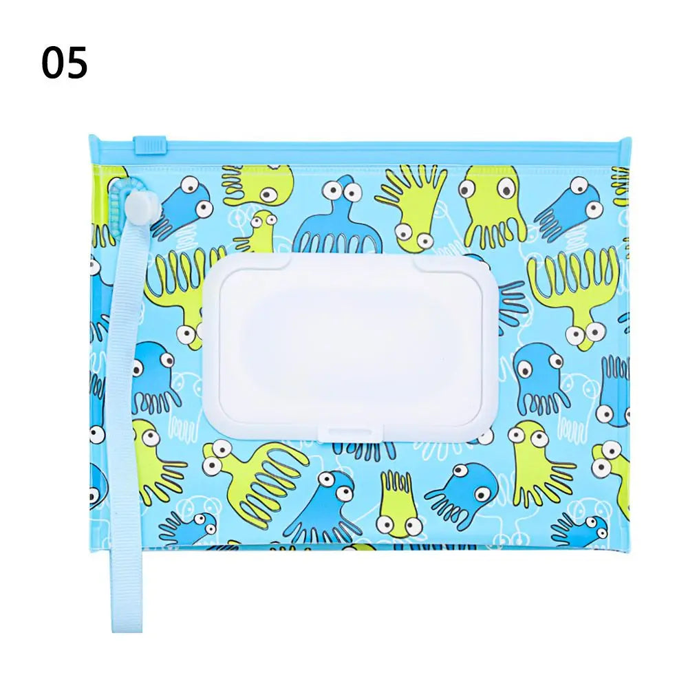 Wet Wipes Bag Wipes with Easy-Carry Snap-Strap Portable Flip Cover Cosmetic Pouch Tissue Box Baby Accessories
