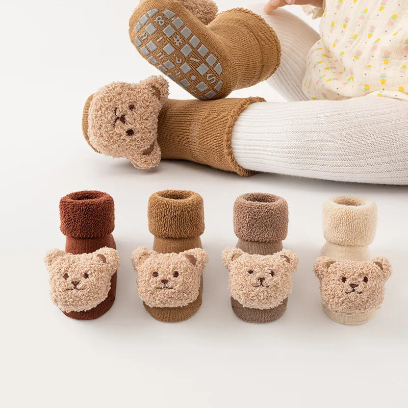 Cute Cartoon Bear Baby Socks Anti‑Slip Winter Cotton