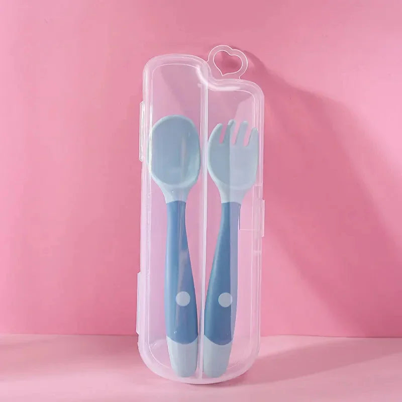Baby And Children's Spoon And Fork Set Soft And Bendable Silicone Spoon And Fork Baby Learning Eating Training Tableware