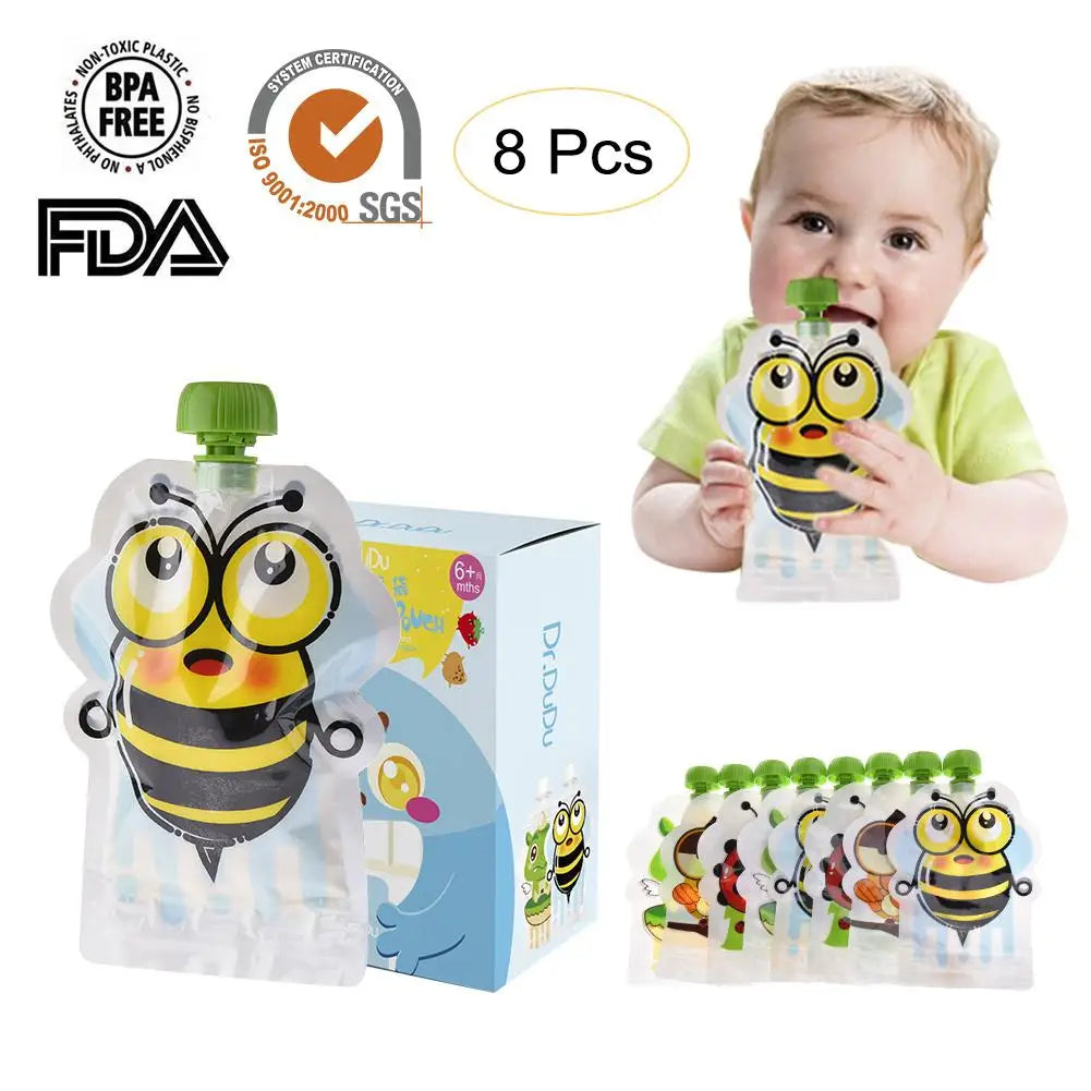 8pcs/pack Reusable Breast Milk Storage Bag Baby Food Box  BPA Free Baby Food Container Pouch Snacks Baby Feeding Squeeze