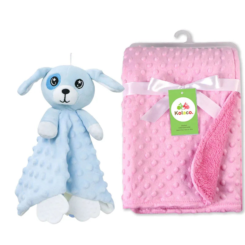 Personalized Newborn Baby Blanket with Name Custom Stroller Sleeping Dolls Animal Security Towel Gift Set for Baby Shower Gifts