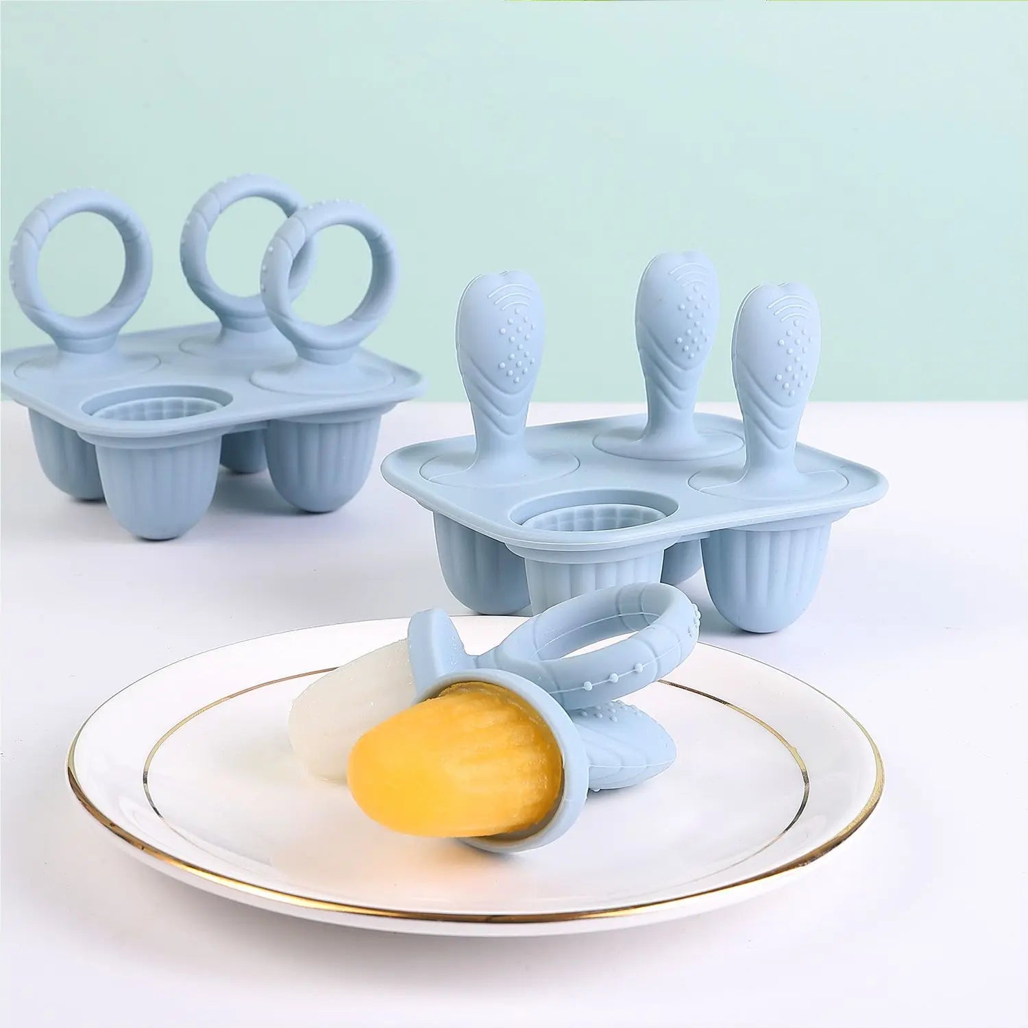 5PCS Baby Fruit and Vegetable Teether Silicone Hand Ring Food Supplement Squeezing Rabbit Shape Bite Feeding Tableware BPA Free