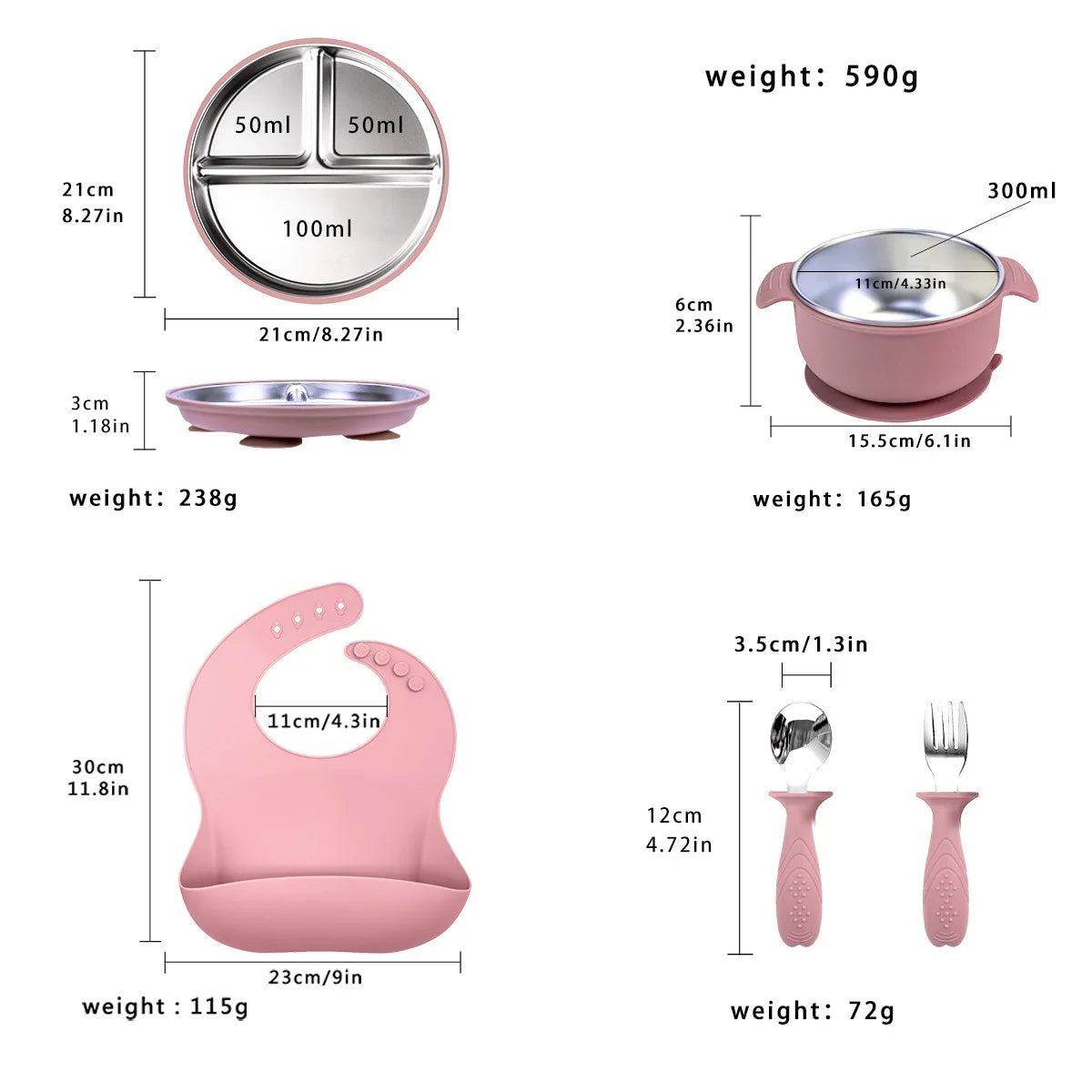 1PCS Stainless Steel Plate Detachable Suction Dishes Baby Feeding Sucker Bowl Food Grade Silicone Food Tray Tableware