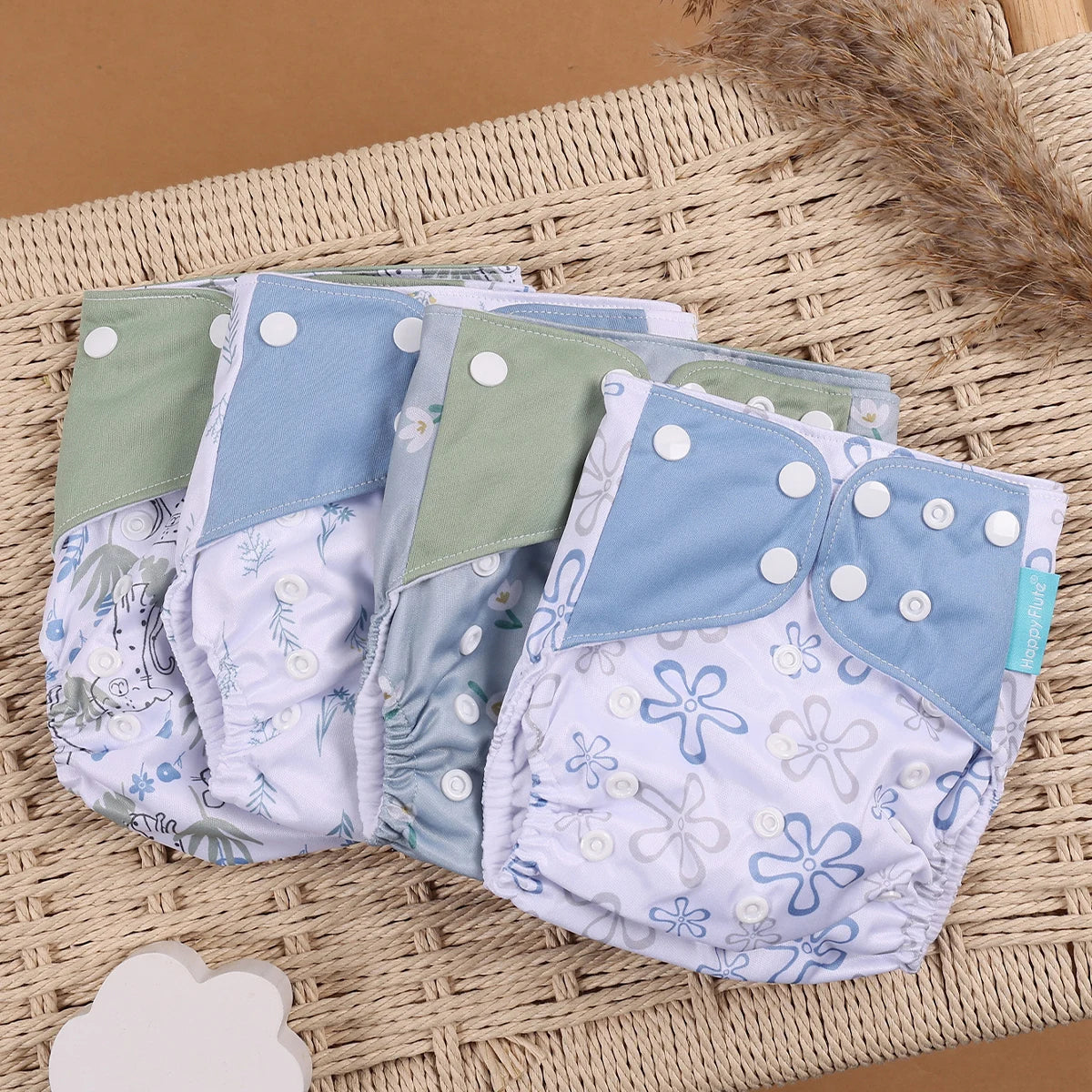 Happyflute 4Pcs/Set Eco-Friendly Cloth Diaper Ecological Reusable Baby Diapers
