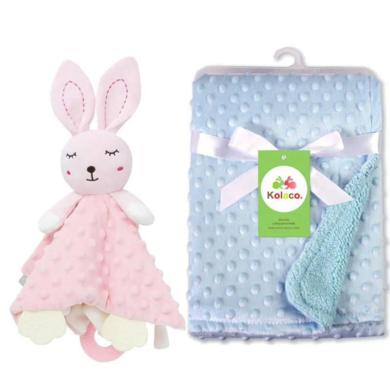 Personalized Newborn Baby Blanket with Name Custom Stroller Sleeping Dolls Animal Security Towel Gift Set for Baby Shower Gifts