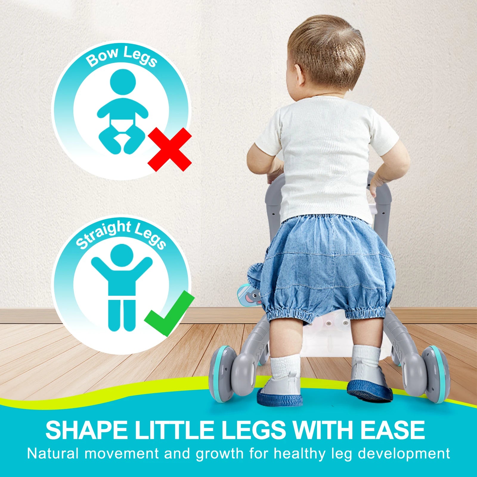 Baby Cartoon Push Walker Toys with Music Drawing Board Multifunction Activity Learning Walk Toddler Walker for 12M+ Infants