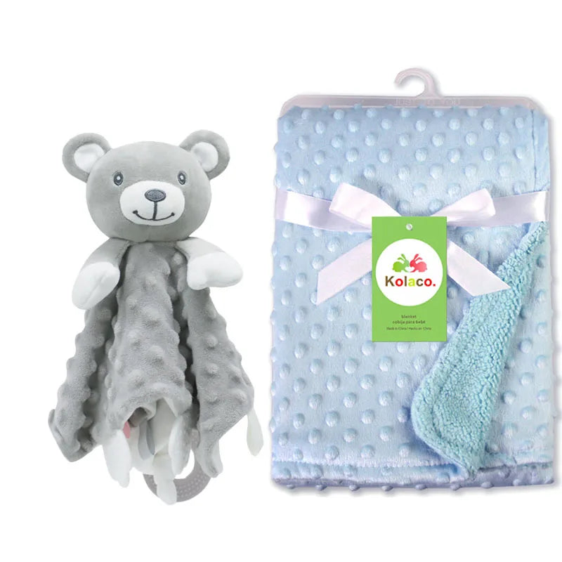 Personalized Newborn Baby Blanket with Name Custom Stroller Sleeping Dolls Animal Security Towel Gift Set for Baby Shower Gifts