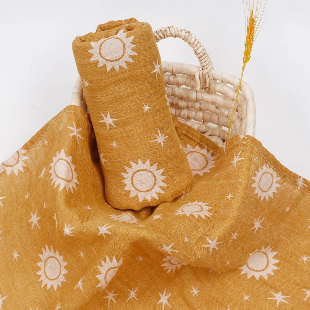 120x110cm 2 Layers Baby Muslin Swaddle Blanket  Skin-Friendly Cute Print Baby Towel Wrap Bamboo Cotton Blanket