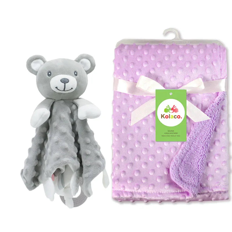 Personalized Newborn Baby Blanket with Name Custom Stroller Sleeping Dolls Animal Security Towel Gift Set for Baby Shower Gifts