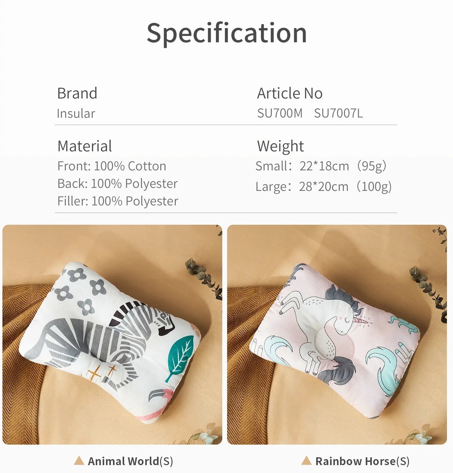 INSULAR Infant Head Pillows Baby Design Breathable Cotton Cushion Pillow