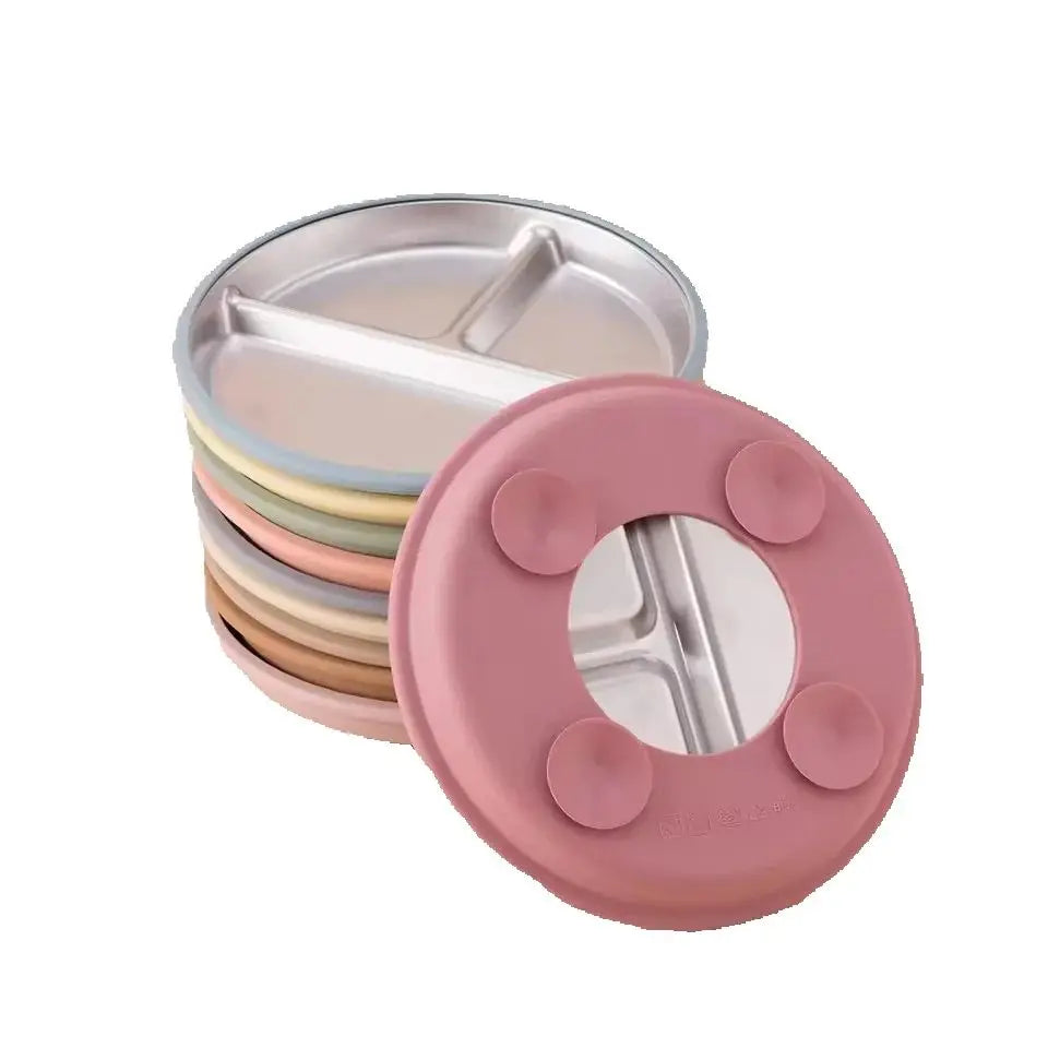 1PCS Stainless Steel Plate Detachable Suction Dishes Baby Feeding Sucker Bowl Food Grade Silicone Food Tray Tableware