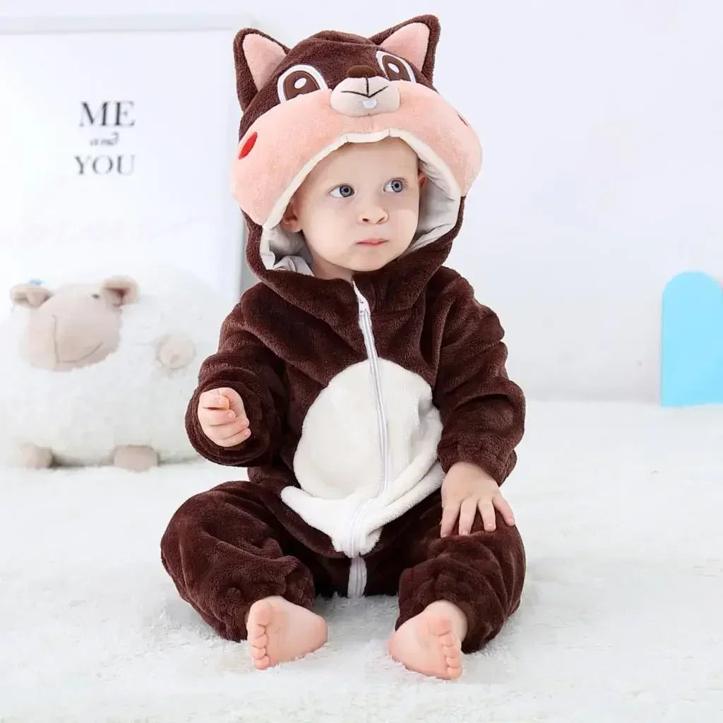 Kids Onesies Baby Rompers Winter Costume Flannel for Girl Boy Toddler Infant Clothes Animals Monkey Tiger Lion Unicorn Ropa Bebe