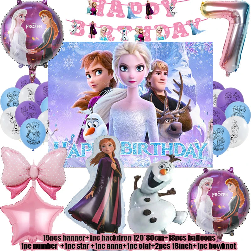 Frozen Birthday Party Decoration Set Anna Elsa Olaf Snowflake Banner Backdrop Balloons Kit Foil Garland Arch Balloon Baby Shower