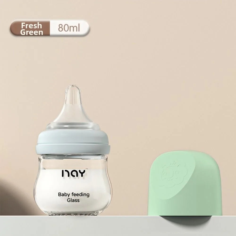 Glass Baby Bottle Anti-flatulence Anti Choking Newborn Feeding Bottle 80/160ML Food Grade Baby Drinking Cup Feeding Supplies