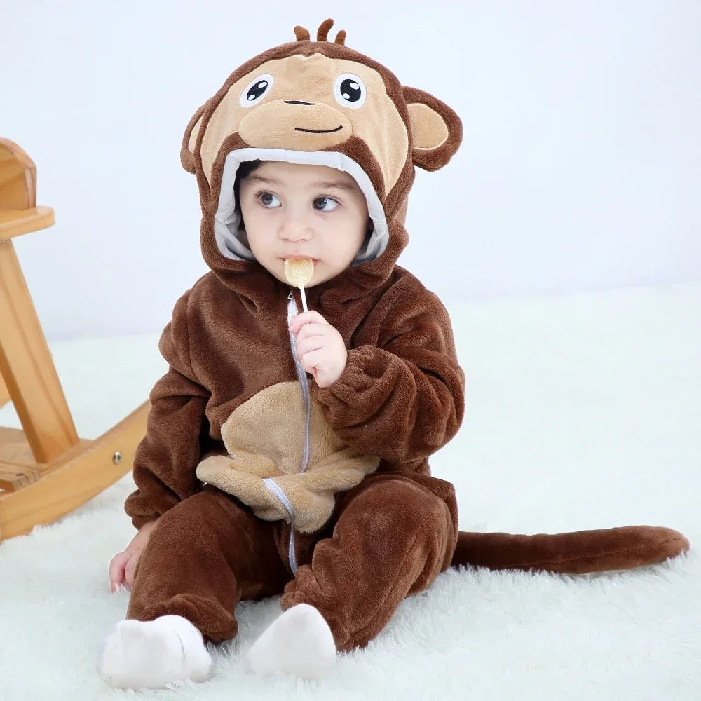 Kids Onesies Baby Rompers Winter Costume Flannel for Girl Boy Toddler Infant Clothes Animals Monkey Tiger Lion Unicorn Ropa Bebe
