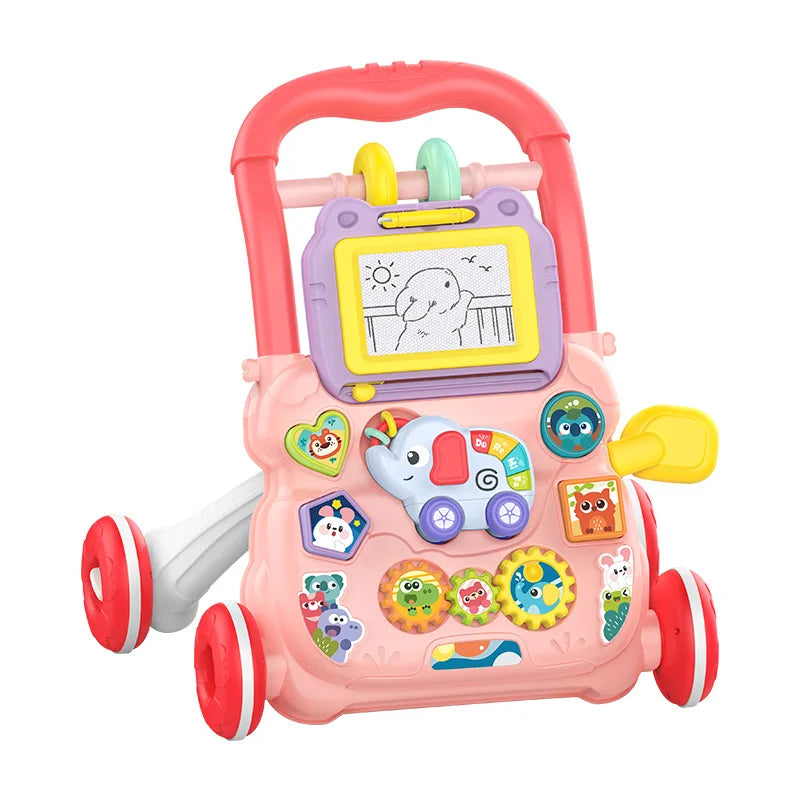 Baby Toddler Walker Push Toy Interactive Music and Light Effect Musical Montessori Activity Push Baby Walkers with Safety Brake