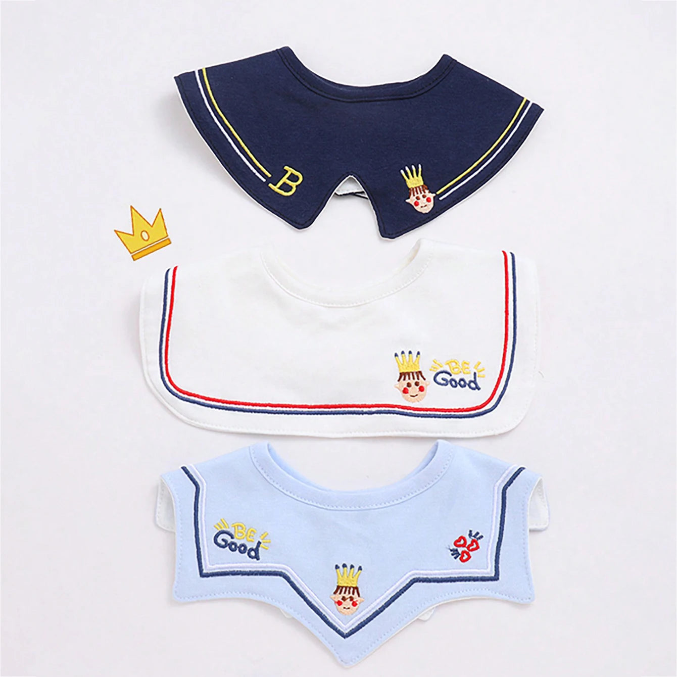 3Pcs Baby Crown Waterproof Drool Bibs, 360 ° Rotatable Design - Specially Designed for Drooling Babies to Prevent Wetting Clothes. Made of Pure Cotton. Exquisite Embroidery Craftsmanship. Perfect Gift for Babies for Parties,