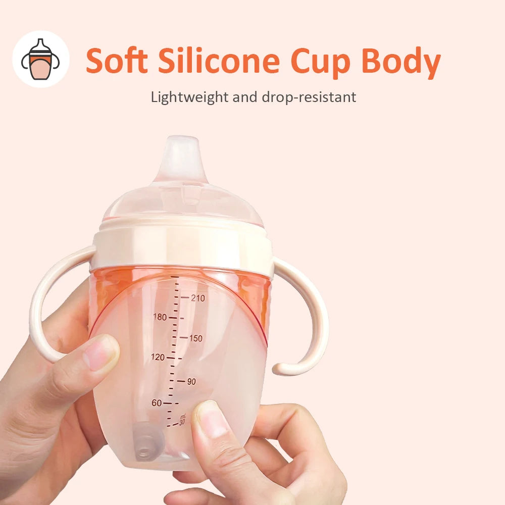 Baby Training Cup for 6 Months+, Silicone Spout and Straw Design, Anti-Choke and Drop-Resistant Milk and Water Bottle