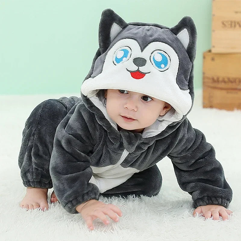 Kids Onesies Baby Rompers Winter Costume Flannel for Girl Boy Toddler Infant Clothes Animals Monkey Tiger Lion Unicorn Ropa Bebe