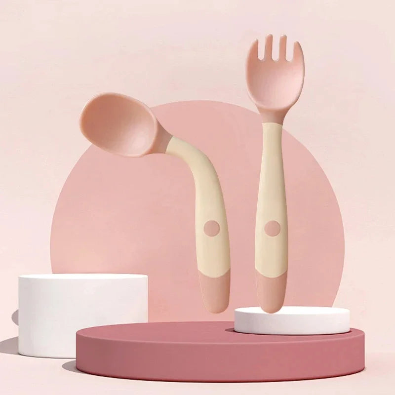 Baby And Children's Spoon And Fork Set Soft And Bendable Silicone Spoon And Fork Baby Learning Eating Training Tableware