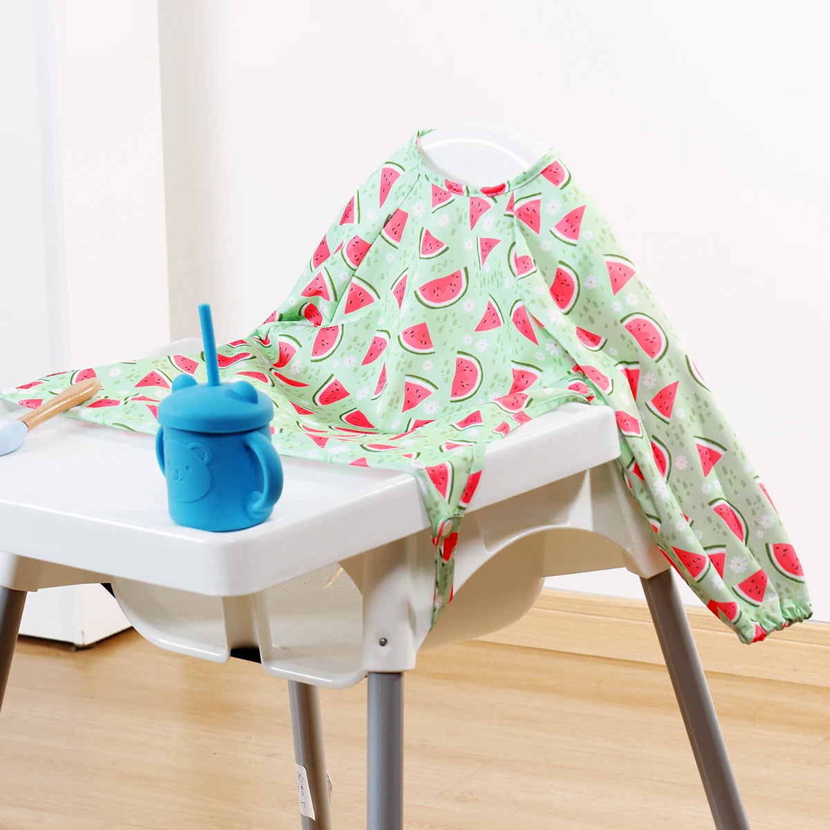 Elinfant New 1 Pc Table Use Polyester Waterproof Fashion Printed Snap Buttons Design Long Sleeve Mess Proof Baby Feeding Bib
