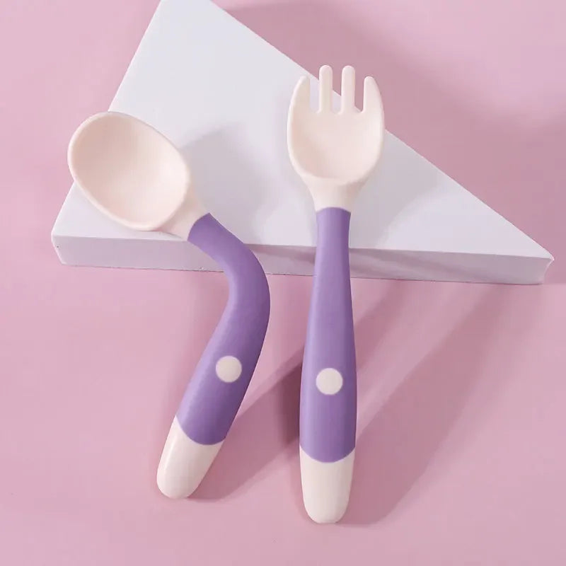 Baby And Children's Spoon And Fork Set Soft And Bendable Silicone Spoon And Fork Baby Learning Eating Training Tableware