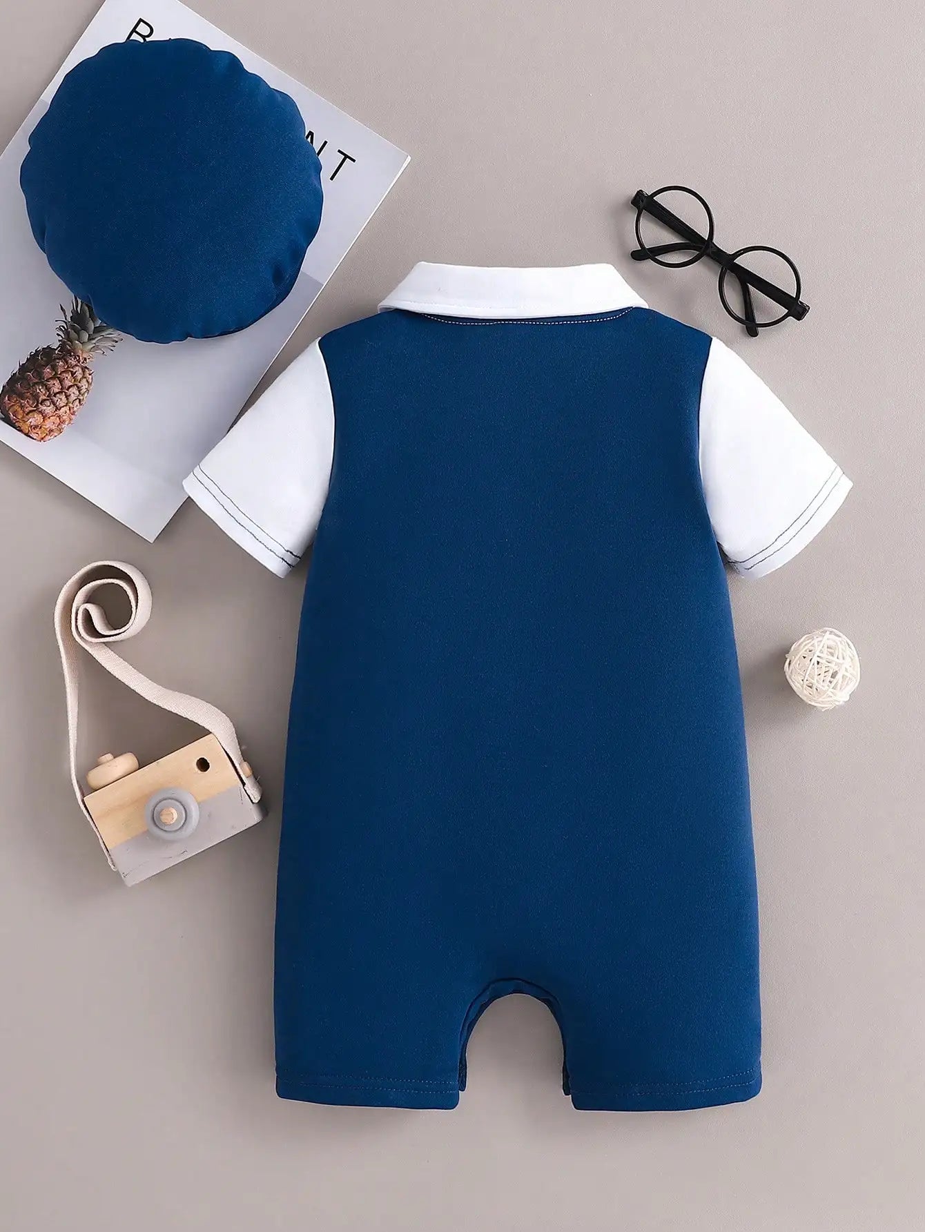 Newborn Gentleman Summer Outfit 2‑Piece Shorts & Hat Set
