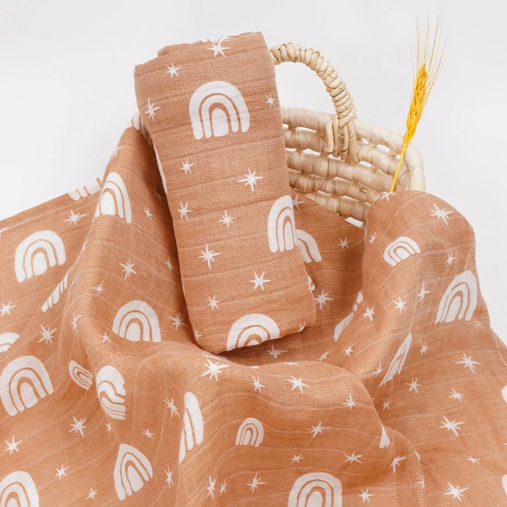 120x110cm 2 Layers Baby Muslin Swaddle Blanket  Skin-Friendly Cute Print Baby Towel Wrap Bamboo Cotton Blanket