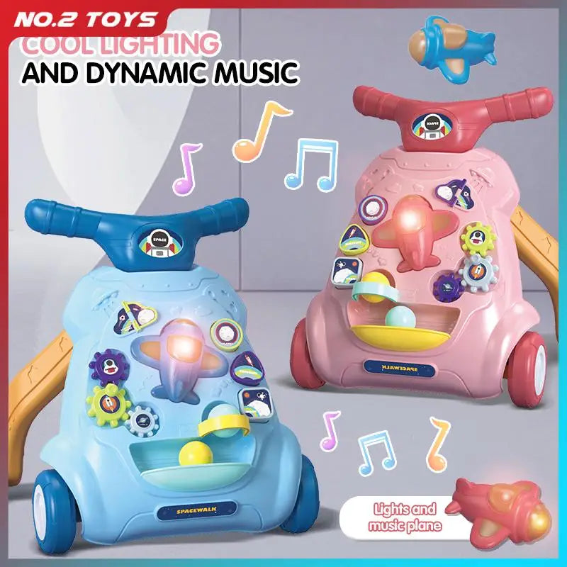 Baby Toddler Walker Push Toy Interactive Music and Light Effect Musical Montessori Activity Push Baby Walkers with Safety Brake