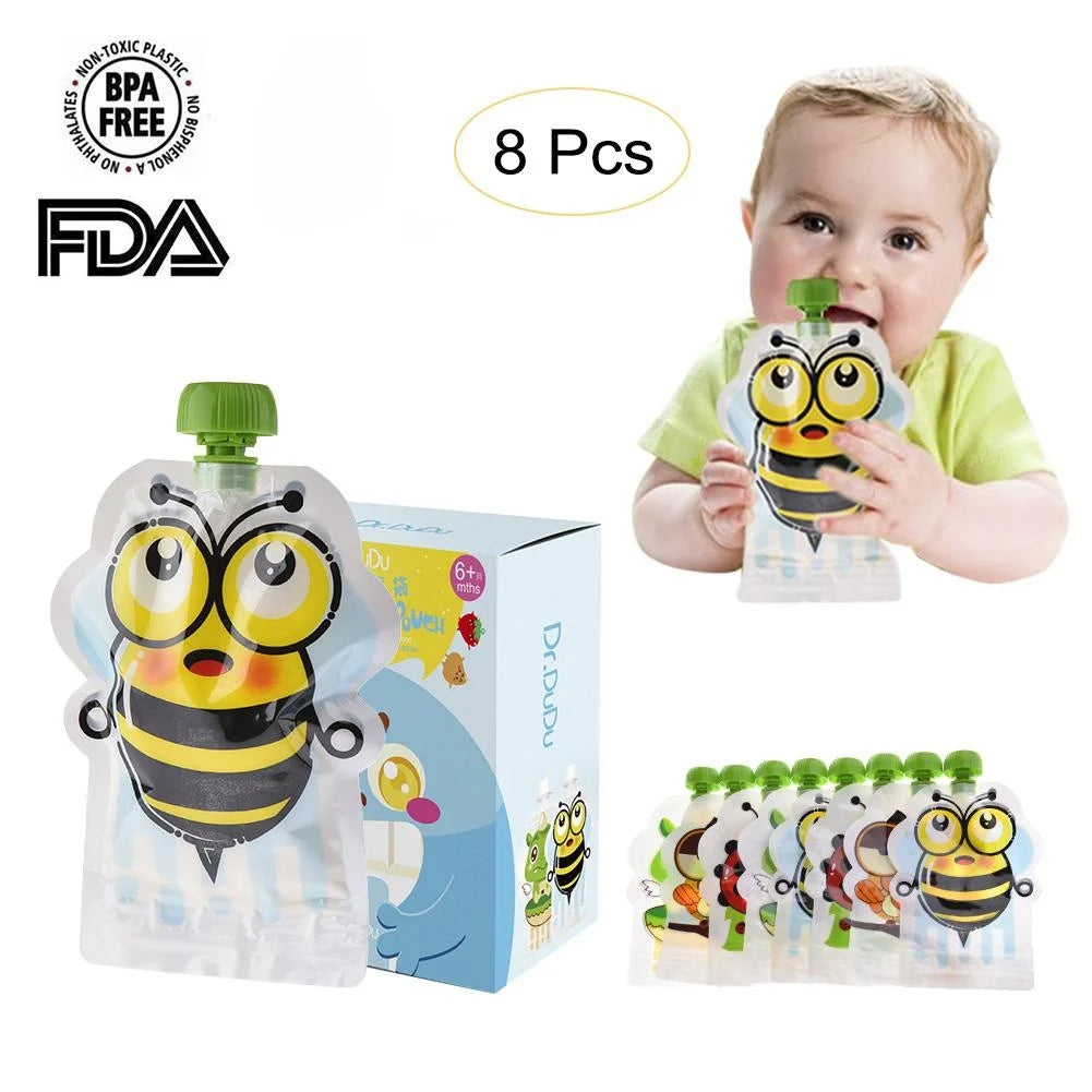 8pcs/pack Reusable Breast Milk Storage Bag Baby Food Box  BPA Free Baby Food Container Pouch Snacks Baby Feeding Squeeze