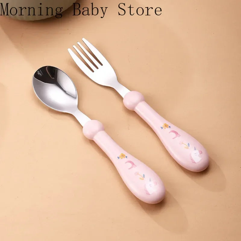 Cartoon Rocket Shark Pattern Baby Spoon Fork Children Feeding Cutlery Utensil Toddler Infant Tableware Baby Feeding Accessories